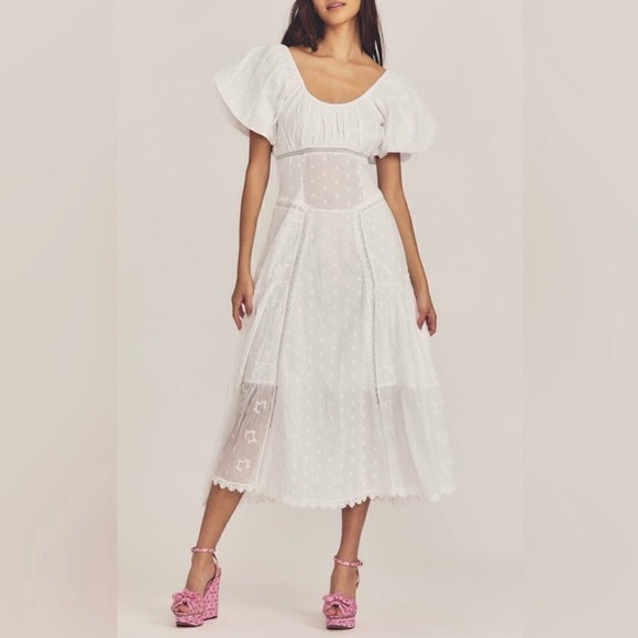 LoveShackFancy White Sheer Midi Dress - Picture 2 of 7